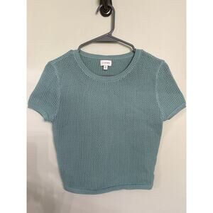 L.A. Hearts Crochet Knit Short Sleeve Top | Sage Green | Size Medium